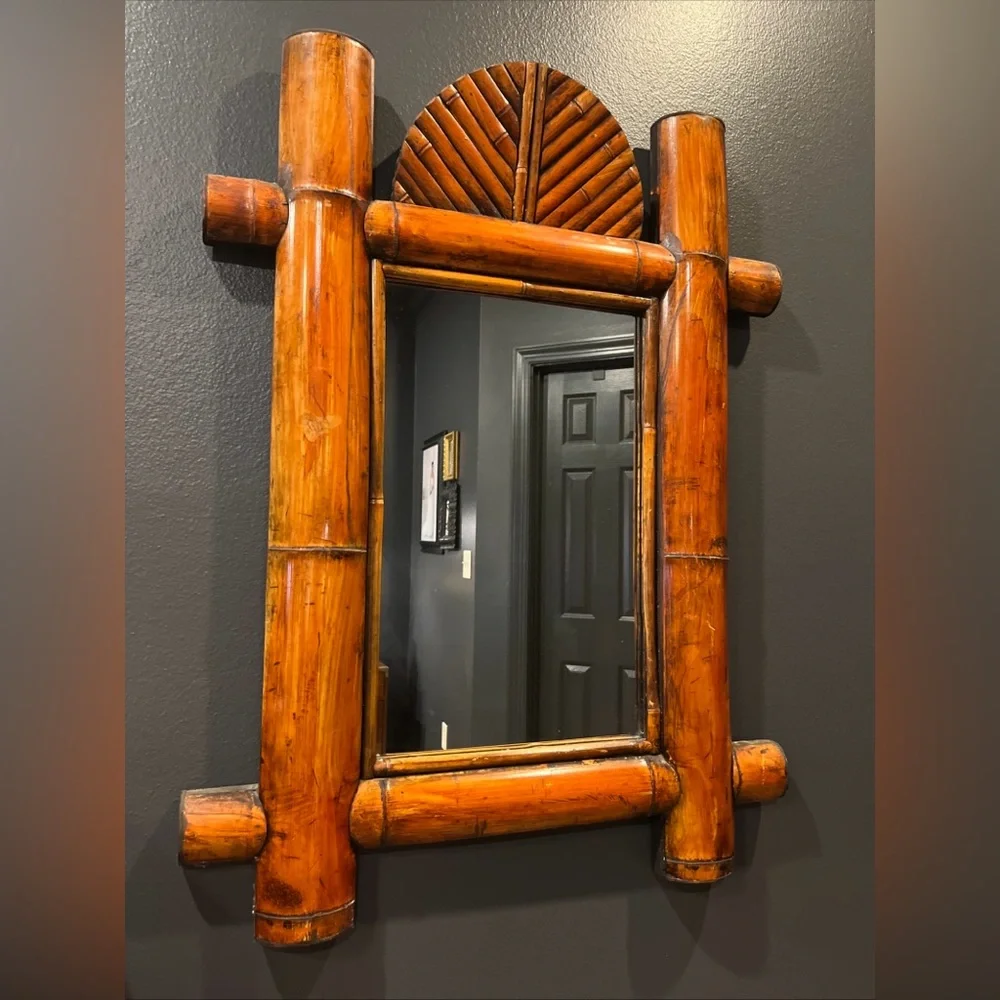 Antique Vintage Tropical Bamboo Mirror